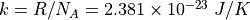 k = R/N_A = 2.381 \times 10^{-23}\ J/K